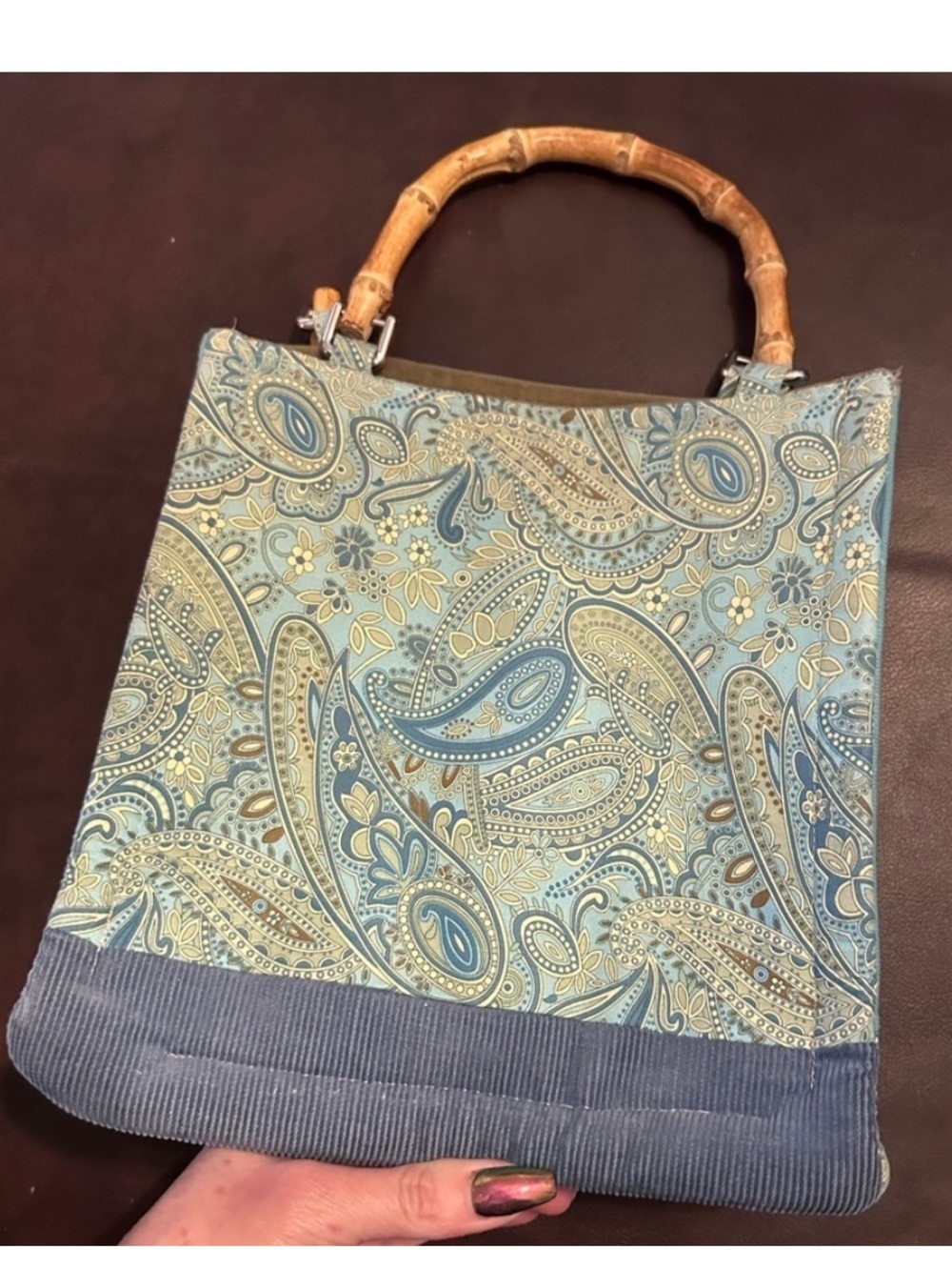Boho Paisley Tote Bag with Bamboo Handle